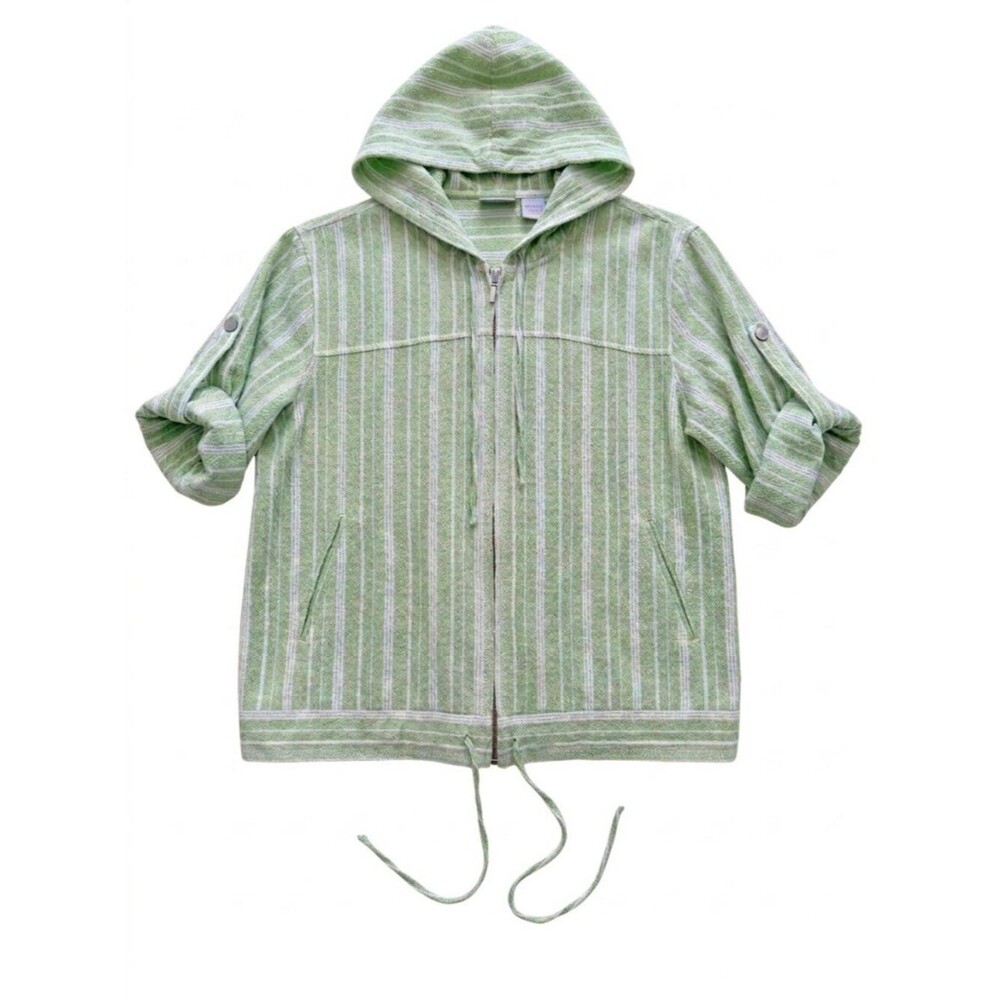 Chico’s Green White Vertical Stripe Full Zip Hoodie Chico's Size 1 (M)